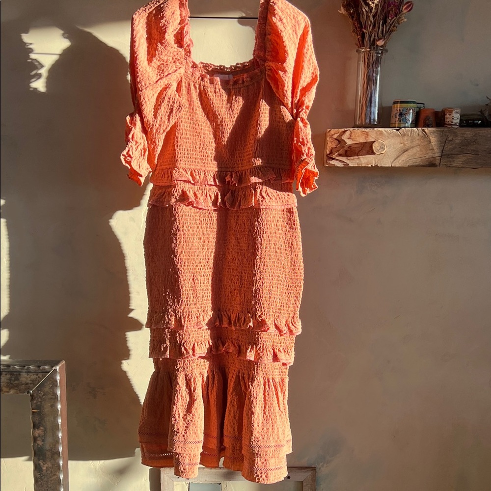 NWT Rachel Parcell Bubble Crepe Ruffle Midi Dress